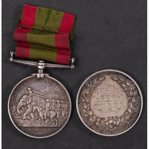 343 - An Afghanistan Medal 1878-79-80 to '201 Pte  T Sibley 2/11th Regt', together with a silver  shooting... 