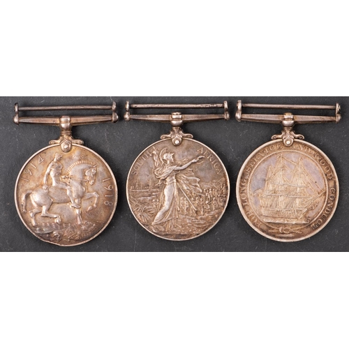 365 - A South Africa group of three to '343003 W R  Warren RN', Queen's South Africa Medal (HMS Pearl), Ki... 