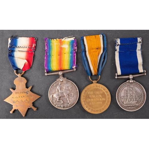 372 - A WWI group of four to '115382 H J Harding CPO RN', 1914-15 Star, War Medal, Victory Medal and Royal... 