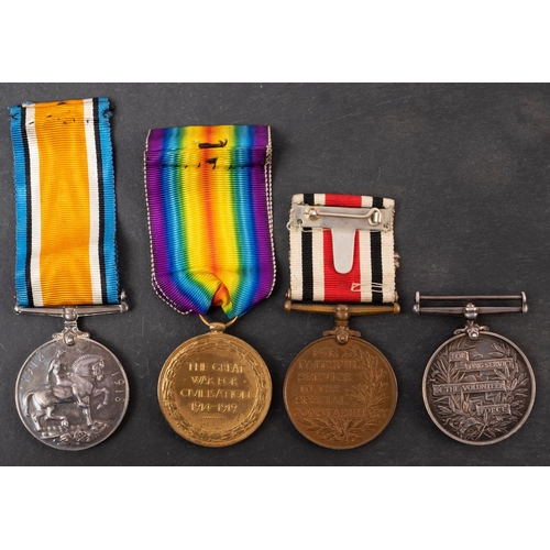 379 - A WWI group of four to '204283 A Cpl  T P C Doyle W Yorks R', War Medal,  Victory Medal, Volunteer L... 