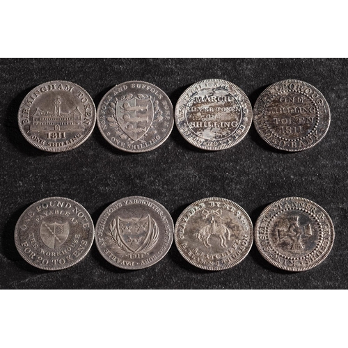 39 - Four shilling tokens, all 1811 including Marlborough.