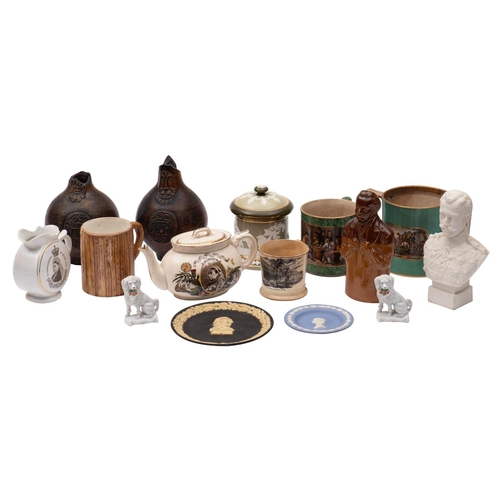 441 - A mixed group of ceramics, including two large Bellarmine fragments, a Doulton Lambeth Lloyd George ... 