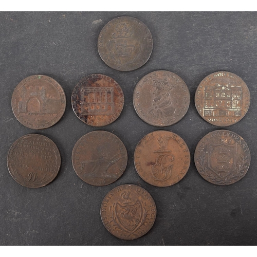 47 - Ten copper 18th Century trade tokens.