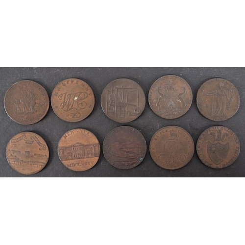 48 - Ten copper 18th Century trade tokens.