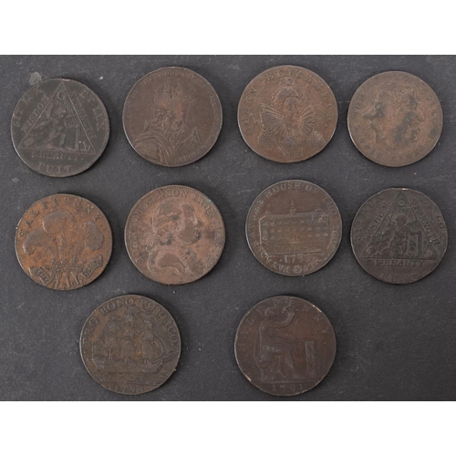 49 - Ten copper 18th Century trade tokens.