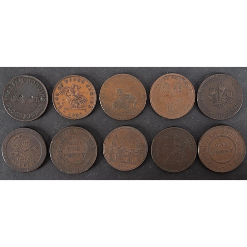 54 - Ten 19th Century copper penny trade tokens.