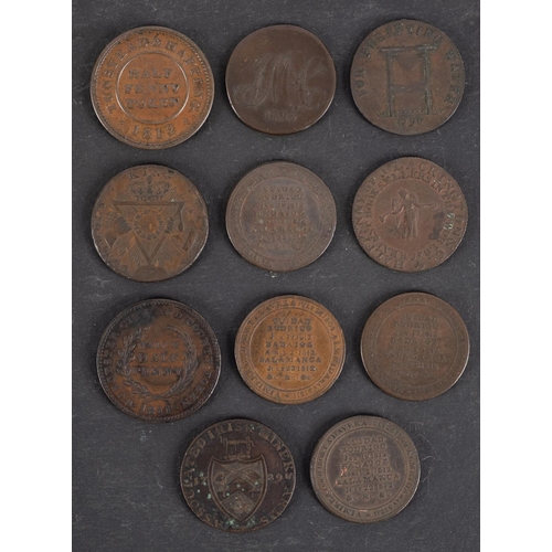 55 - Four Wellington half pennies, 1795, 'Long Live The King halfpenny, Worcester and Tunstead and Happin... 