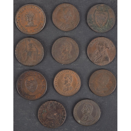 55 - Four Wellington half pennies, 1795, 'Long Live The King halfpenny, Worcester and Tunstead and Happin... 