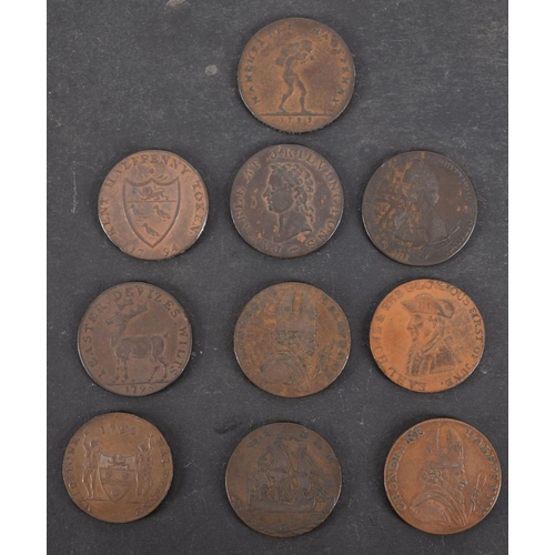 56 - Ten 18th Century halfpenny copper tokens.