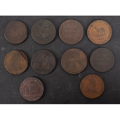 57 - Ten 18th Century halfpenny copper tokens.