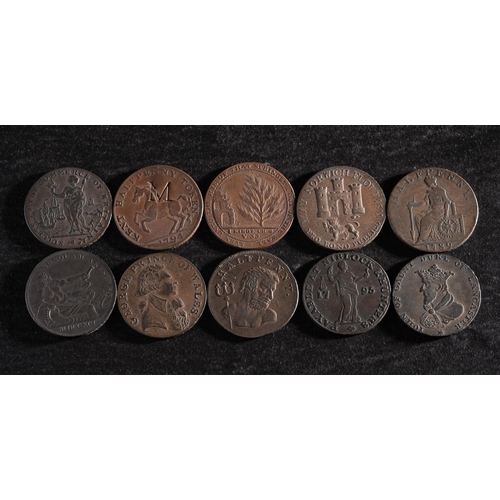 60 - Ten 18th Century halfpenny tokens.