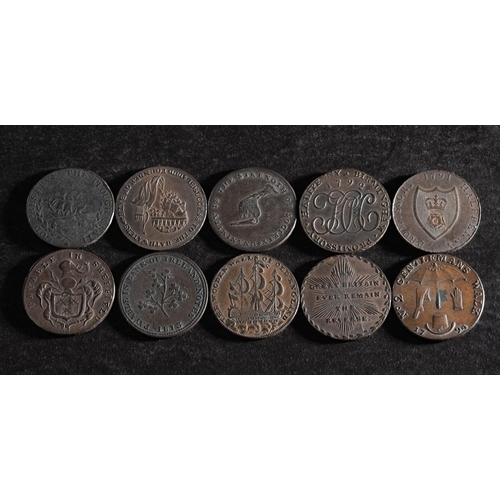 62 - Ten 18th Century halfpenny tokens.