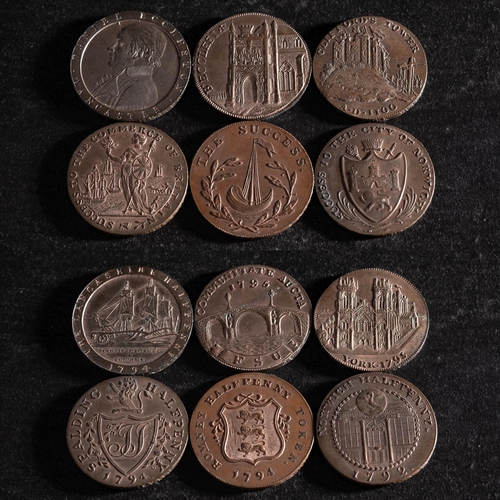 64 - Six high grade 18th Century halfpenny tokens.