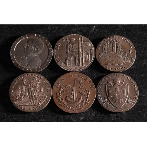 64 - Six high grade 18th Century halfpenny tokens.