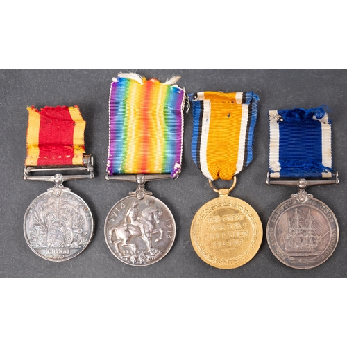 347 - A Boxer Rebellion and WWI group of  four to '153231 J Wakem Ch Sto RN', China War Medal  with Relief... 