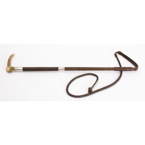548 - An early 20th century silver mounted antler handled riding whip, maker MP, Birmingham 1911,  inscrib... 