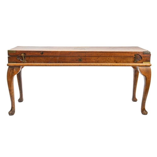 565 - Two 19th century mahogany and brass mounted  gun cases converted to  occasional tables on beech cabr... 