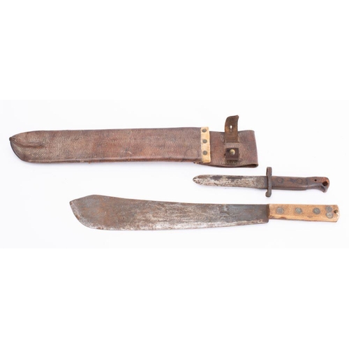 648 - A WWI  British Army Issue machete, maker Samuel Kitchen, Birmingham, the broad single edge blade sta... 