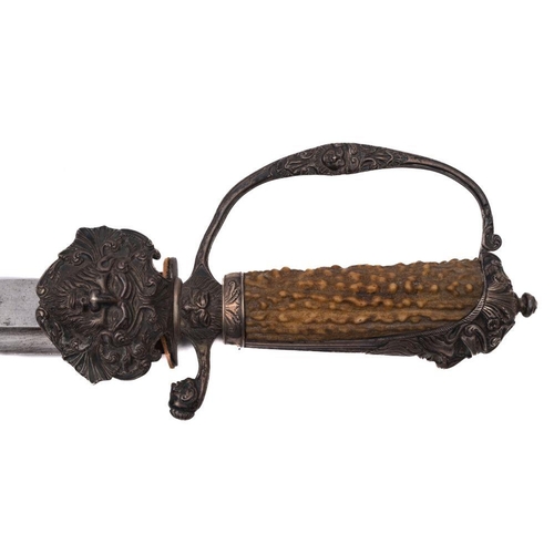 673 - An 18th century English silver mounted Hunting  hanger, retailed by  'Loxham At Ye Royal Exchange, i... 