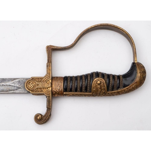 679 - A Third Reich Period Army Officer's sword, maker Eichorn, Solingen, the curved fullered blade stampe... 