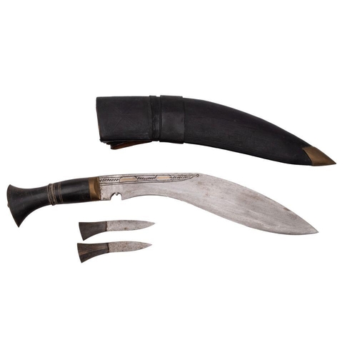 698 - A late 20th century Kukri, of traditional form  in a black leather scabbard, blade length 27cm.