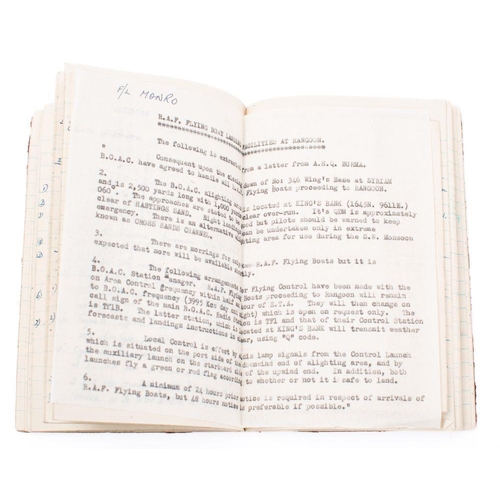 749 - A WWII Flying Boat  training notebook belonging to H S P Munro, containing manuscript notes on Navig... 