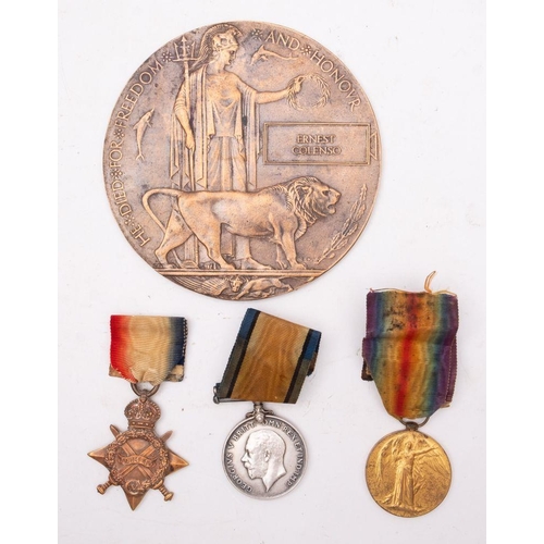 792 - A WWI trio and Memorial Death Plaque to '224170  Ernest Colenso LSRN', 1914-15 Star, War Medal and V... 