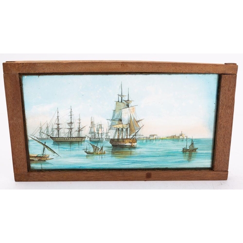 968 - A 19th century topographical Magic Lantern slide of ships in a harbour, possibly Malta, unsigned , 1... 