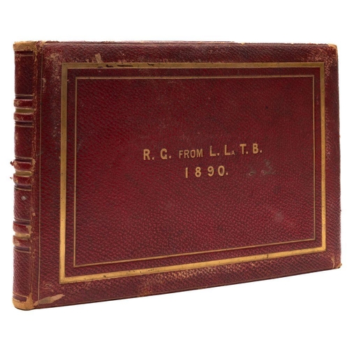 973 - France 1890. A red morocco album gilts tamped 'R G from L,La, T, B. 1890' containing fourteen whole-... 