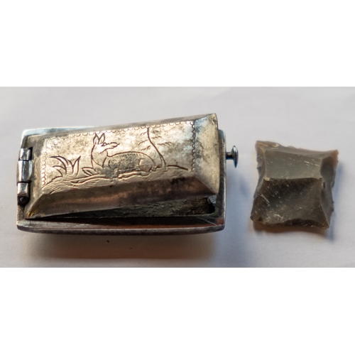 529 - An 18th century cut steel pocket tinder box, of rectangular form, slightly rounded long sides used a... 