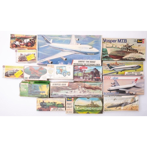 1736 - Aifix and others. A boxed group of various model kits of planes trains, automobiles and boats, inclu... 