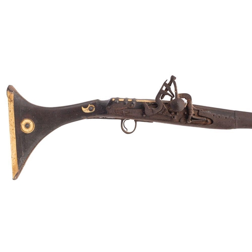 635 - A 19th century flintlock jezail, the 48 inch octagonal barrel with  flared muzzle and niello work ba... 