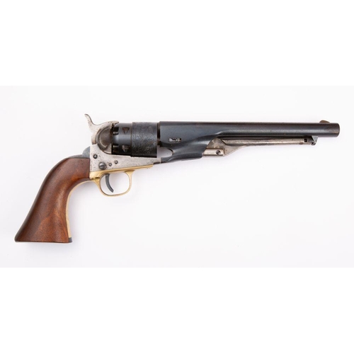 638 - A reproduction Colt Navy pistol, blued 8 inch barrel and cylinder with engraved decoration,  brass t... 