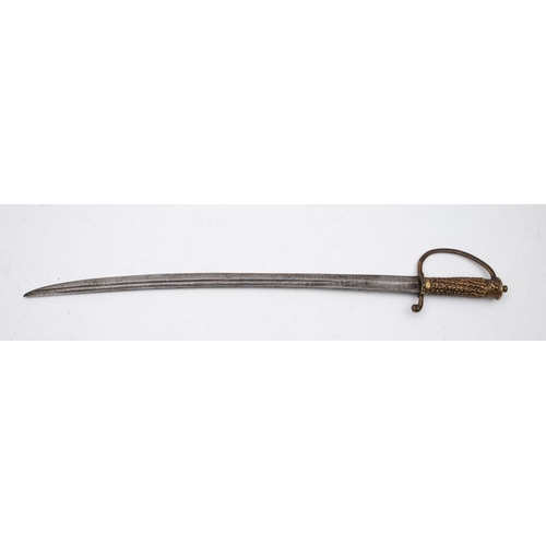 677 - A 19th-century German hunting hanger,  the slightly curved, single-edged blade with double fuller an... 