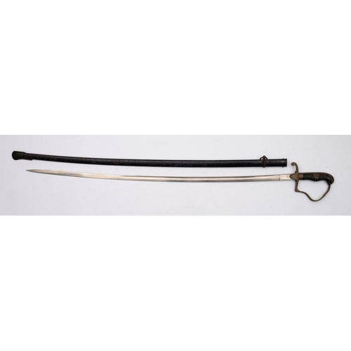 680 - A Third Reich Period Army Officer's sword, maker Alsco, Solingen, the slightly curved single edge fu... 