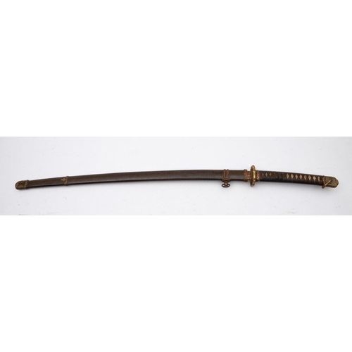 687 - A Japanese Katana, the single-edged blade with visible hamon over brass habaki and gilt brass floral... 