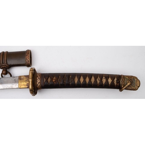 687 - A Japanese Katana, the single-edged blade with visible hamon over brass habaki and gilt brass floral... 