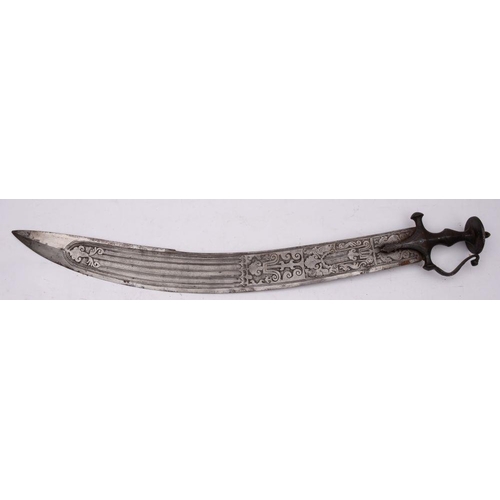 694 - A 19th-century 'execution' sword Tulwar, curved single edge Damascus steel blade with clipped back p... 