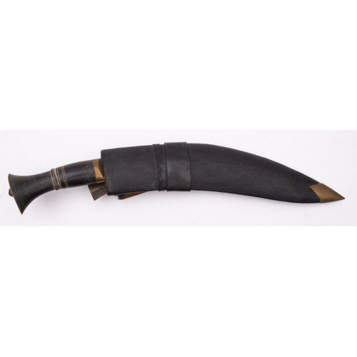 698 - A late 20th century Kukri, of traditional form  in a black leather scabbard, blade length 27cm.