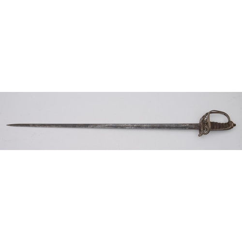 737 - A George V Infantry Officer's dress sword, straight single edge fullered blade with acid-edged decor... 