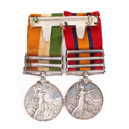 754 - A Boer War pair to '5237 Pte A Leeder Norfolk Rgt',  comprising Queen's South Africa medal with thre... 