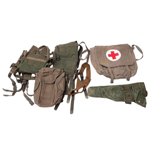 835 - A collection of various webbing and bags, including  two US PRC Radio carry  harnesses.

* Please No... 