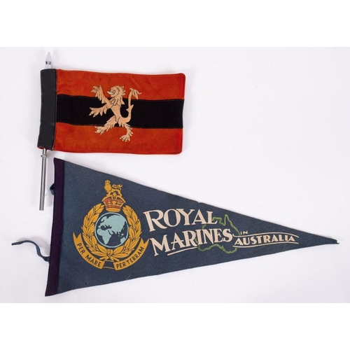 842 - A mid- 20th century Scottish Command Headquarters vehicle flag, the embroidered pennant on a nickel ... 