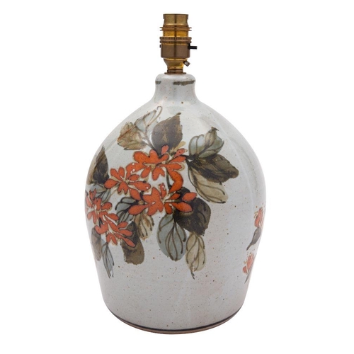 120 - Colin Kellam [1942 - 2020] a stoneware lamp base, of oviform decorated with flowers with coloured wa... 