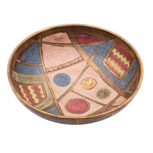 129 - *Bernard Forrester [1908-1990] a stoneware bowl of shallow circular form painted with abstract decor... 