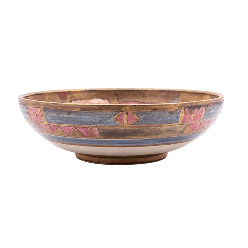 129 - *Bernard Forrester [1908-1990] a stoneware bowl of shallow circular form painted with abstract decor... 