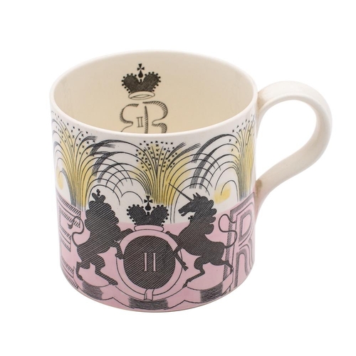 134 - Eric Ravilious for Wedgwood, a Queen Elizabeth II coronation mug, black backstamps, 10cm high.