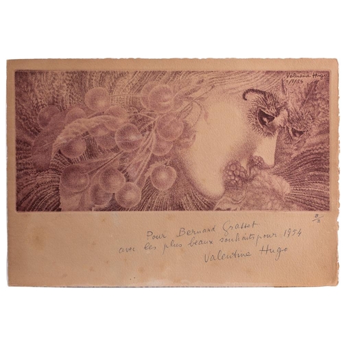143 - *Valentine Hugo (French, 1887-1968) Lithograph addressed to Bernard Grasset Lithograph 29 x 13 cm Si... 