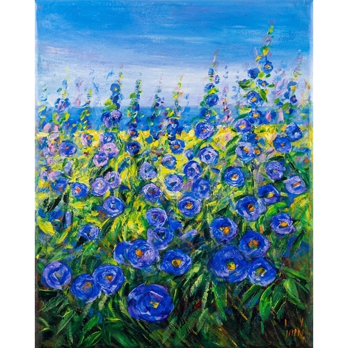 163 - Carl Scanes [British, b. 1964] Purple Tulips 2, 2004/ Delphiums 3, 2003 each signed and inscribed to... 