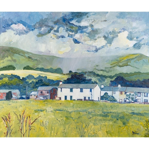 174 - E. Burrows (20th Century British School) Landscape with Cottages Acrylic on Board 60 x 49 cm Signed ... 